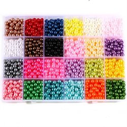 Akryl perle sortiment i perlemors look. 6 mm. 24 farver. 1600 stk.